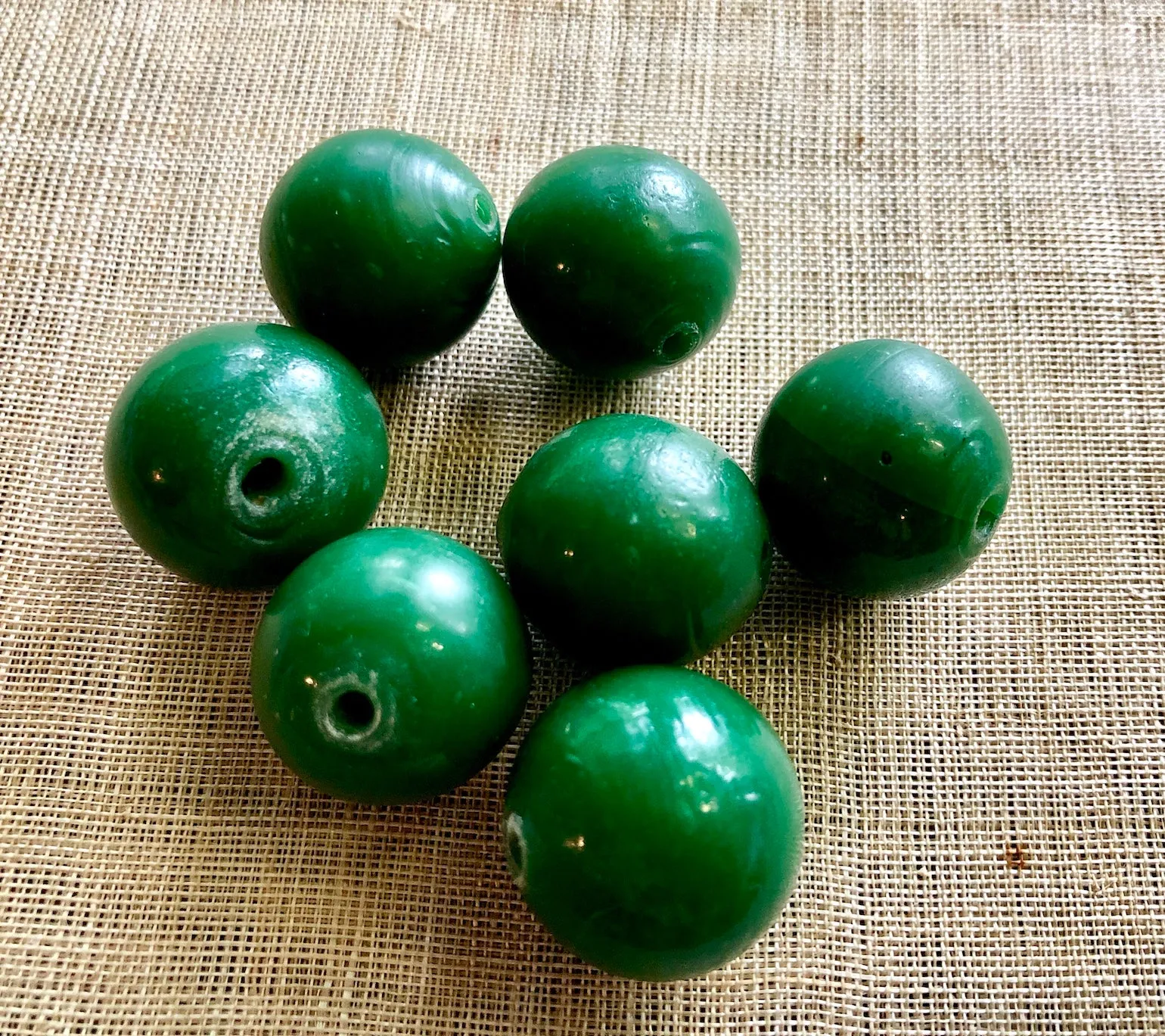 20mm Opaque Green Glass Beads, 1800's
