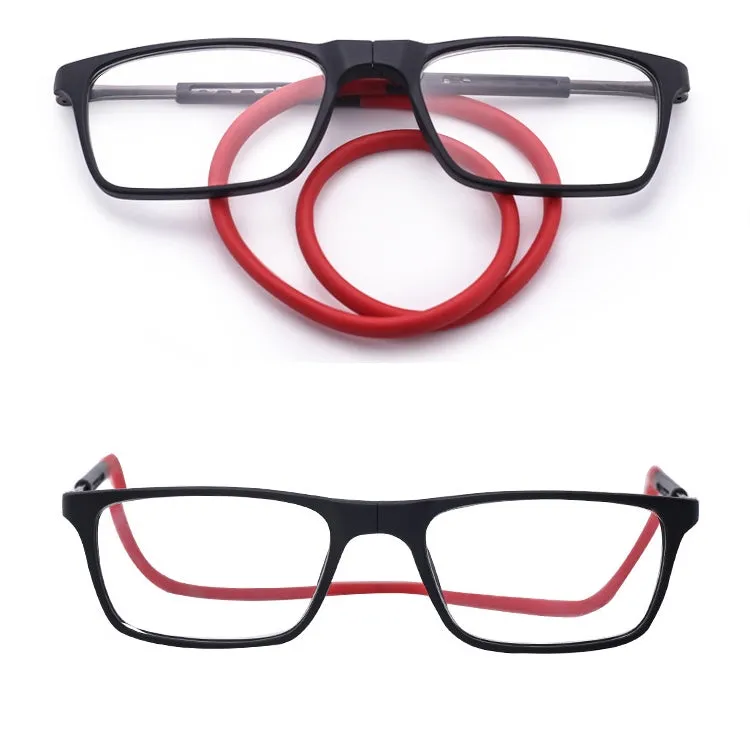 Anti Blue-ray Adjustable Neckband Magnetic Connecting Presbyopic Glasses,  4.00D(Black)