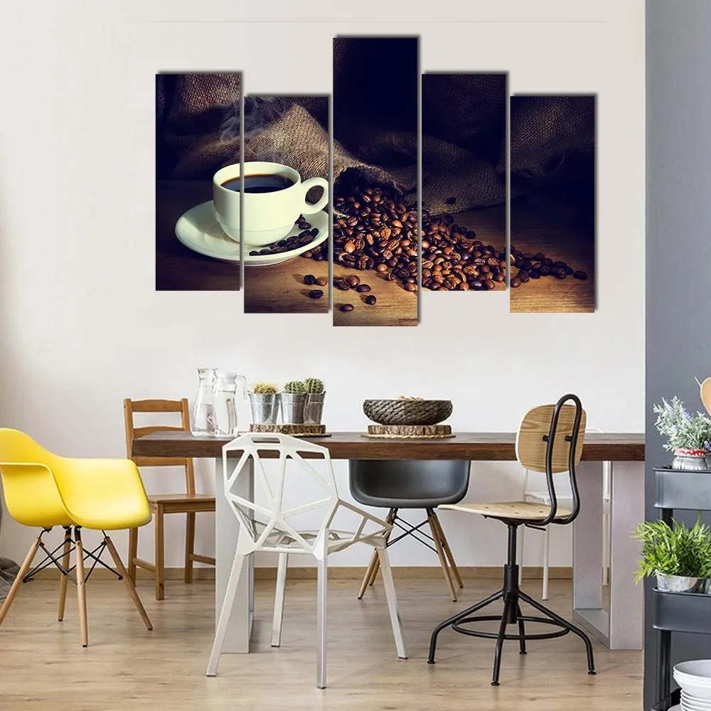 Coffee Cup & Coffee Beans Canvas Wall Art