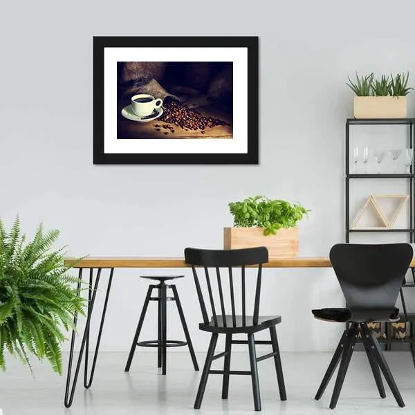 Coffee Cup & Coffee Beans Canvas Wall Art