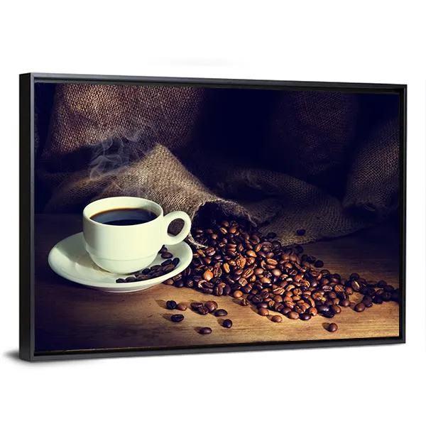 Coffee Cup & Coffee Beans Canvas Wall Art