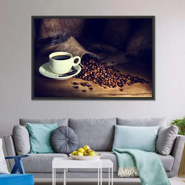 Coffee Cup & Coffee Beans Canvas Wall Art