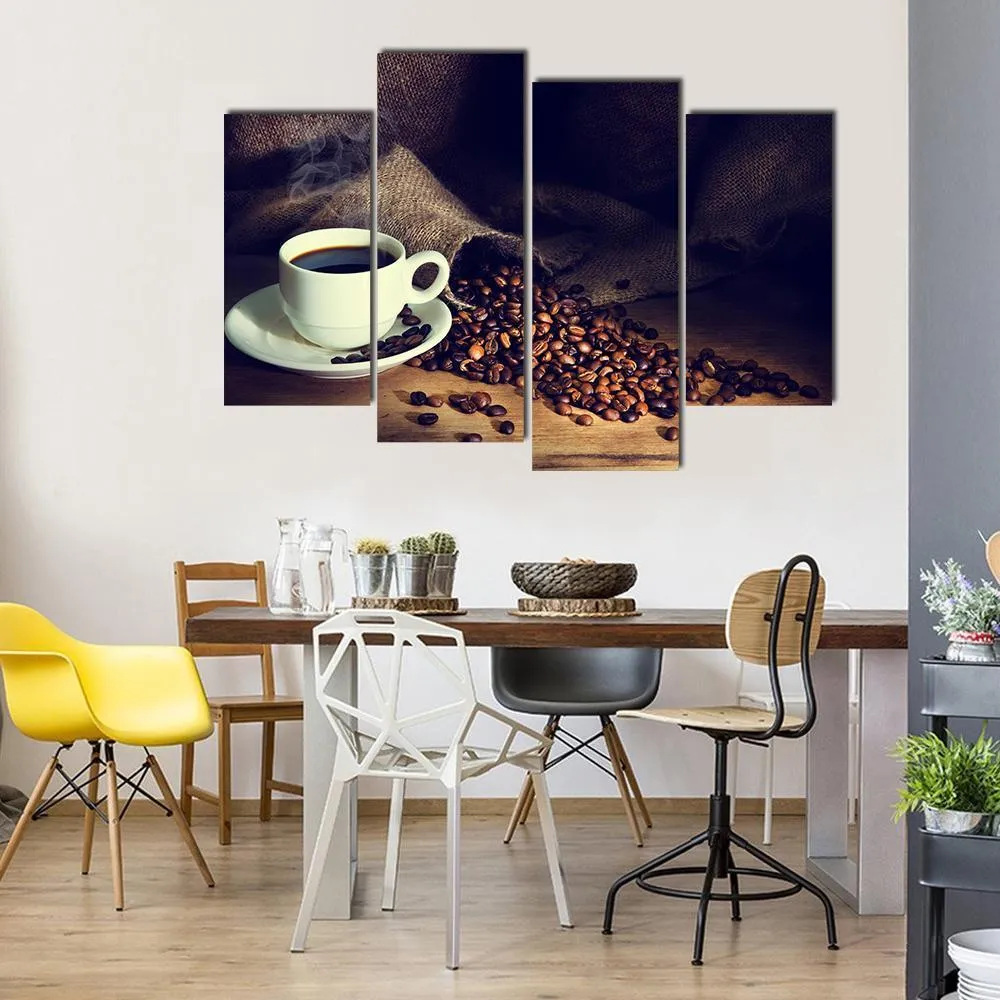 Coffee Cup & Coffee Beans Canvas Wall Art