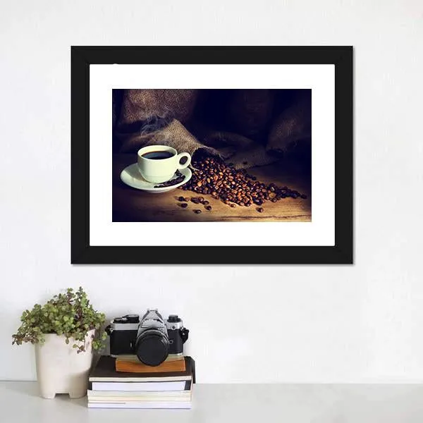 Coffee Cup & Coffee Beans Canvas Wall Art