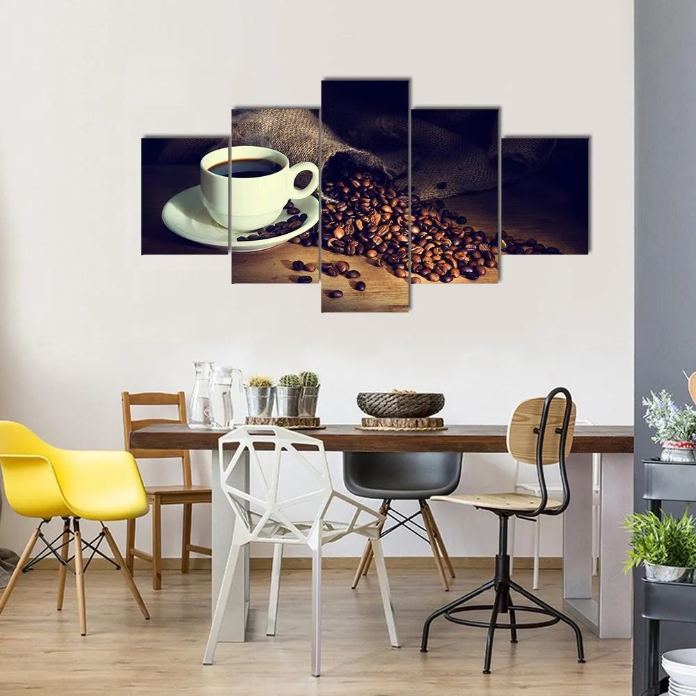 Coffee Cup & Coffee Beans Canvas Wall Art