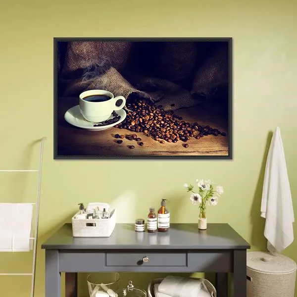 Coffee Cup & Coffee Beans Canvas Wall Art