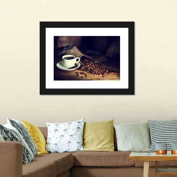 Coffee Cup & Coffee Beans Canvas Wall Art