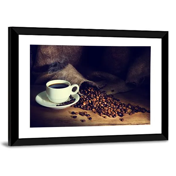 Coffee Cup & Coffee Beans Canvas Wall Art