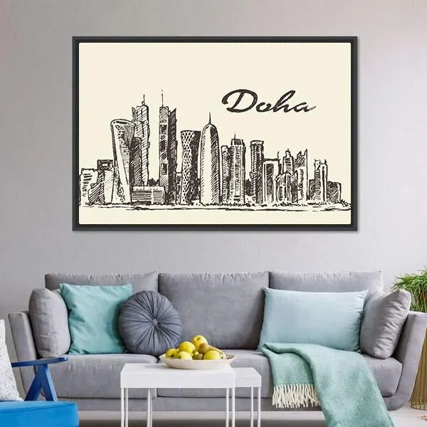 Doha Skyline Sketch Canvas Wall Art
