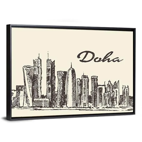 Doha Skyline Sketch Canvas Wall Art