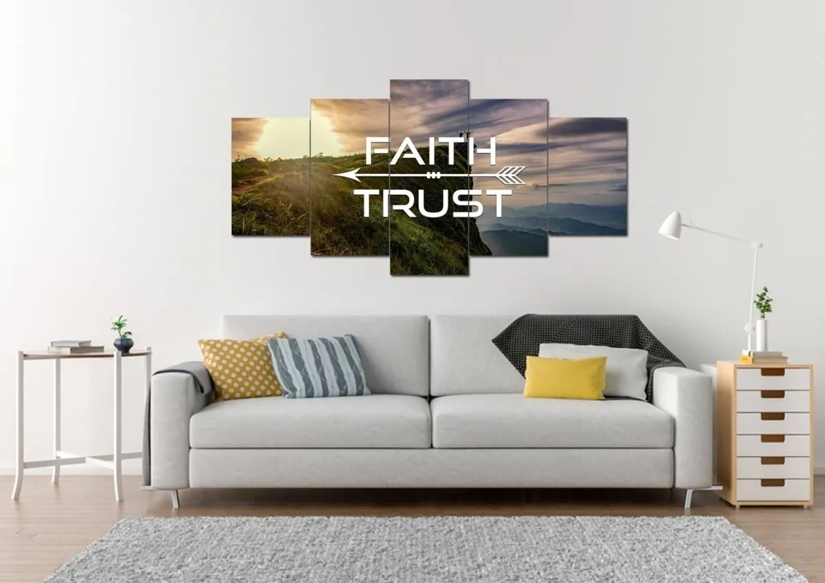 Faith Trust Christian Quotes Wall Art Canvas - Christian Canvas Wall Art