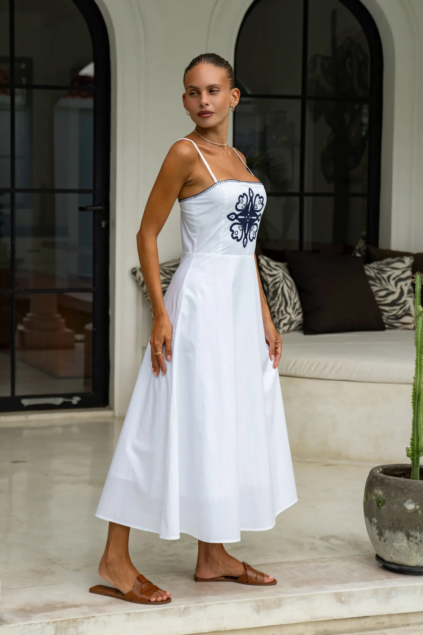 Fiona White Contrast Midi Dress