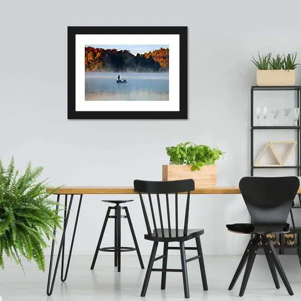 Fisherman In Foggy Morning Canvas Wall Art