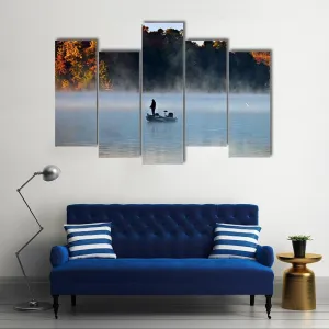 Fisherman In Foggy Morning Canvas Wall Art