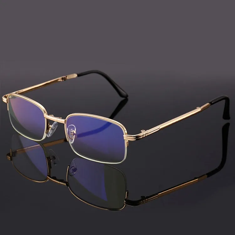 Folding Anti Blue-ray Presbyopic Reading Glasses with Case & Cleaning Cloth,  3.50D(Gold)