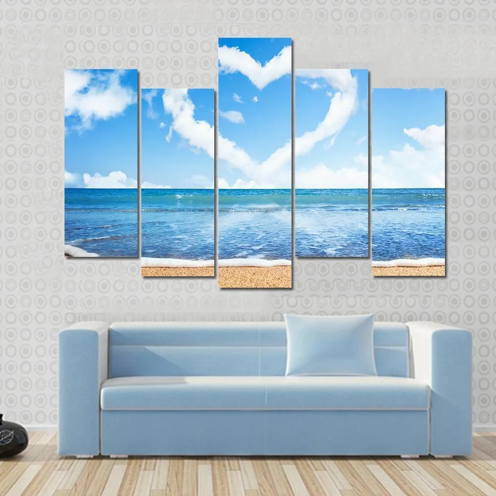 Heart Of Clouds On Beach Canvas Wall Art