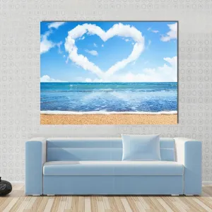 Heart Of Clouds On Beach Canvas Wall Art