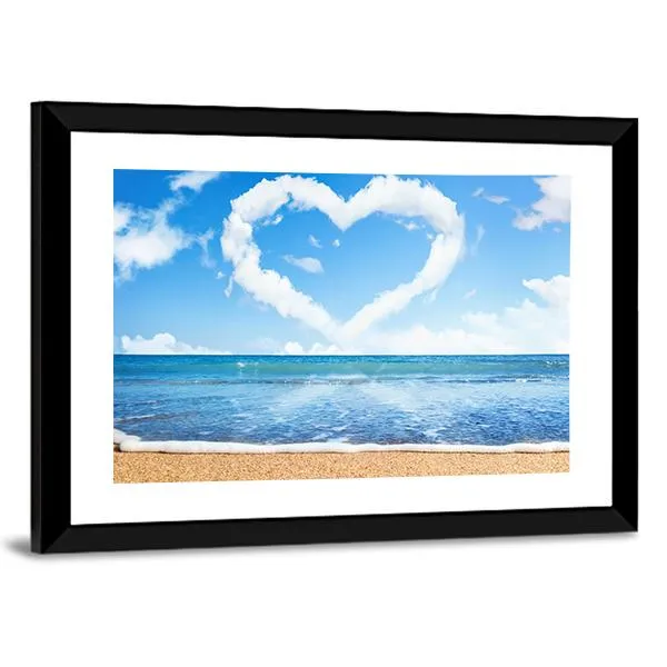 Heart Of Clouds On Beach Canvas Wall Art