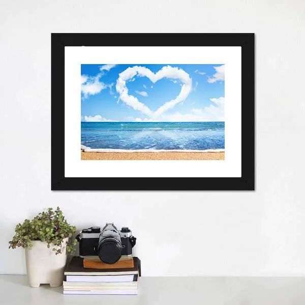 Heart Of Clouds On Beach Canvas Wall Art