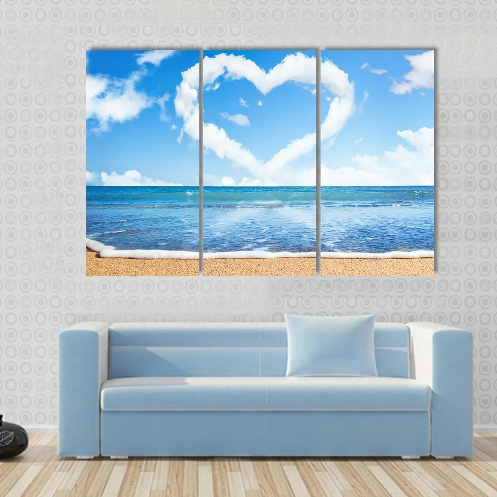 Heart Of Clouds On Beach Canvas Wall Art
