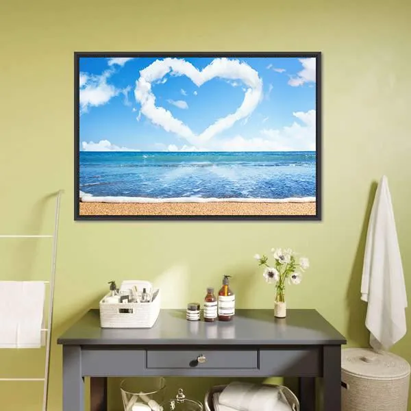 Heart Of Clouds On Beach Canvas Wall Art