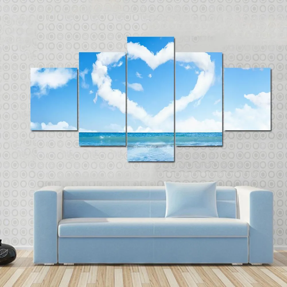 Heart Of Clouds On Beach Canvas Wall Art