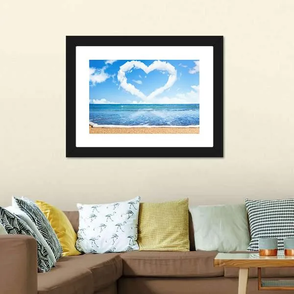 Heart Of Clouds On Beach Canvas Wall Art