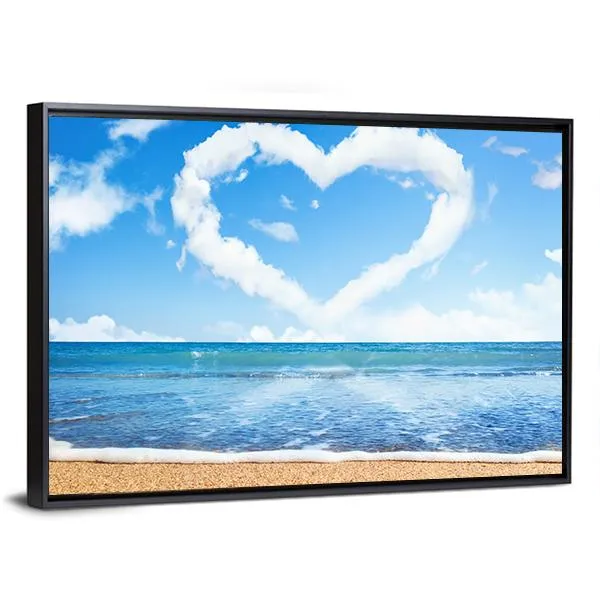 Heart Of Clouds On Beach Canvas Wall Art