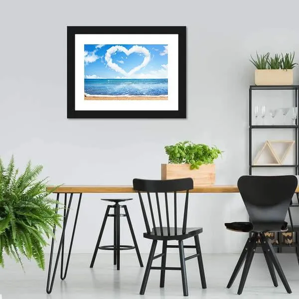 Heart Of Clouds On Beach Canvas Wall Art