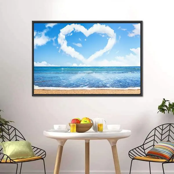 Heart Of Clouds On Beach Canvas Wall Art