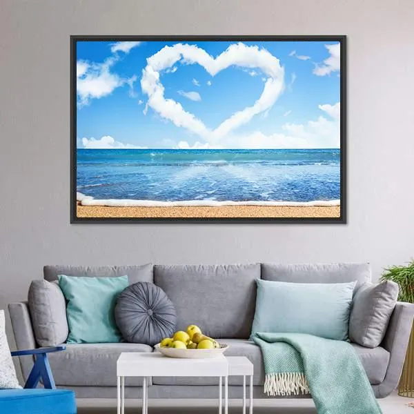 Heart Of Clouds On Beach Canvas Wall Art