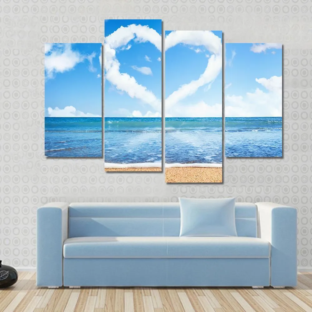 Heart Of Clouds On Beach Canvas Wall Art