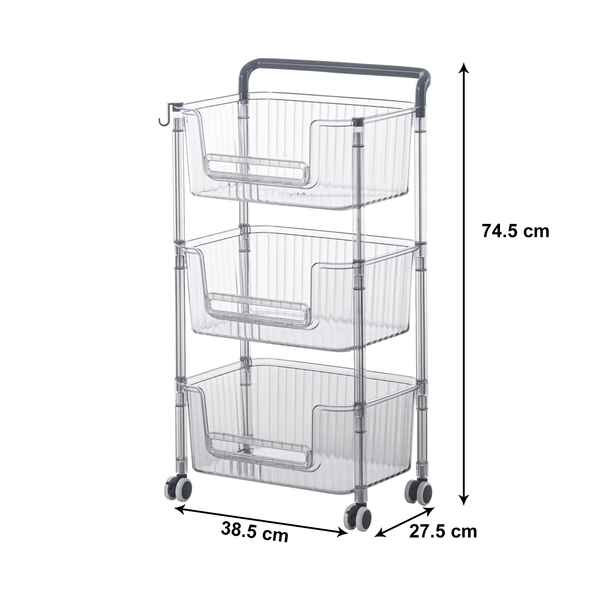 Kuber Industries Pack of 4 Multipurpose Trolley Storage Organiser | 3 Layer Shelf | Trolley with Wheels for Kitchen Accessories | Large Capacity, Easy installation, Space Saving | 2123 | Transparent