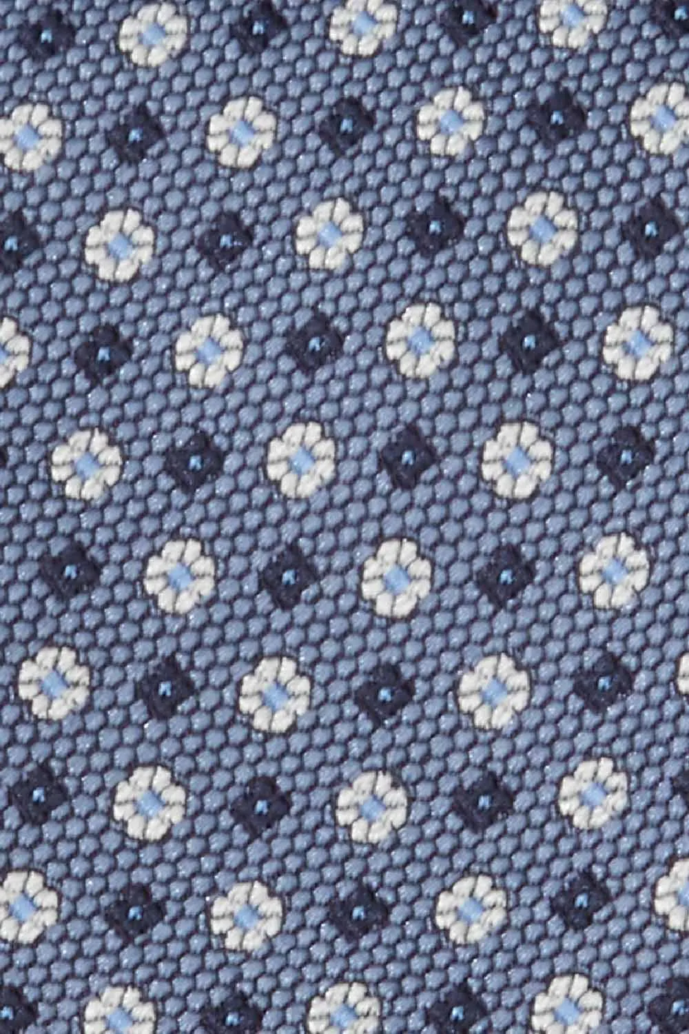 LIGHT BLUE, WHITE & BLUE FLORAL JACQUARD HAND MADE SILK TIE