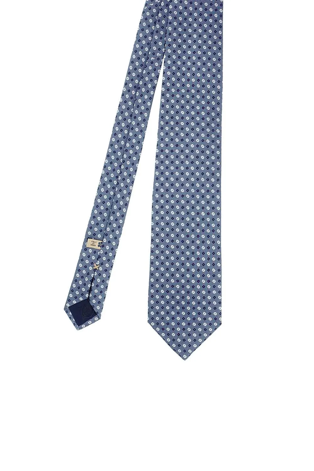 LIGHT BLUE, WHITE & BLUE FLORAL JACQUARD HAND MADE SILK TIE