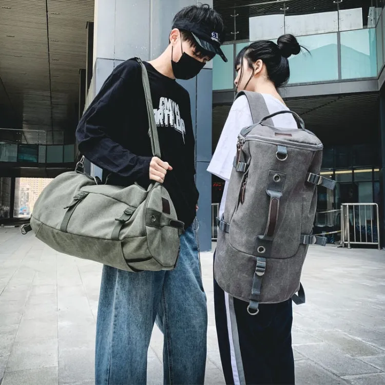 Outdoor Travel Man Canvas Double Shoulder Backpack Student Schoolbag(Grey)