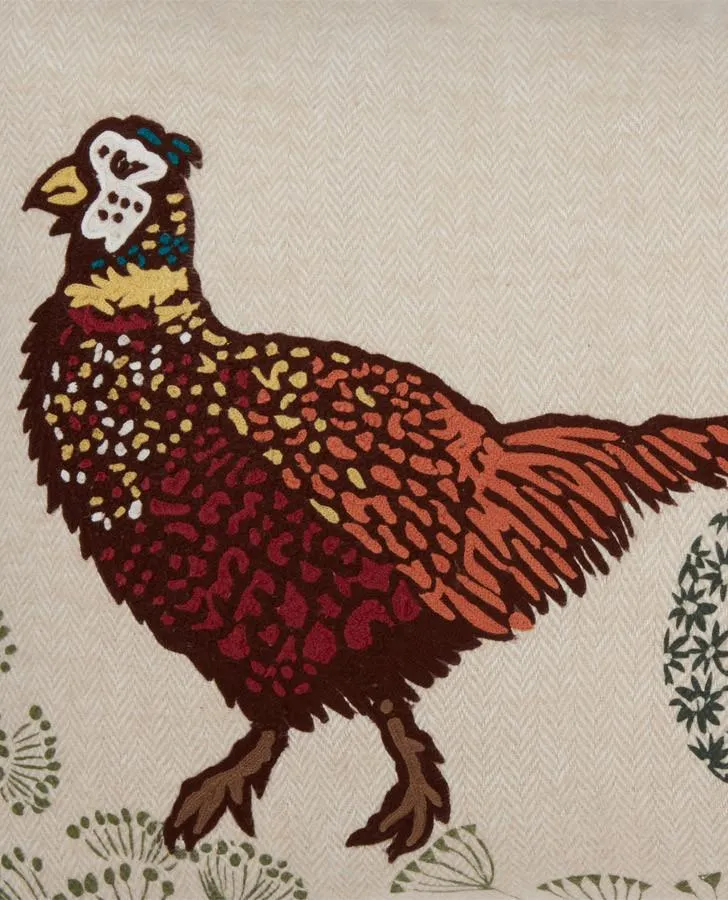 Pheasant Embroidered Cushion