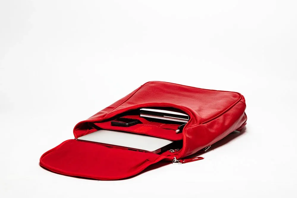 Student Leather Backpack Red
