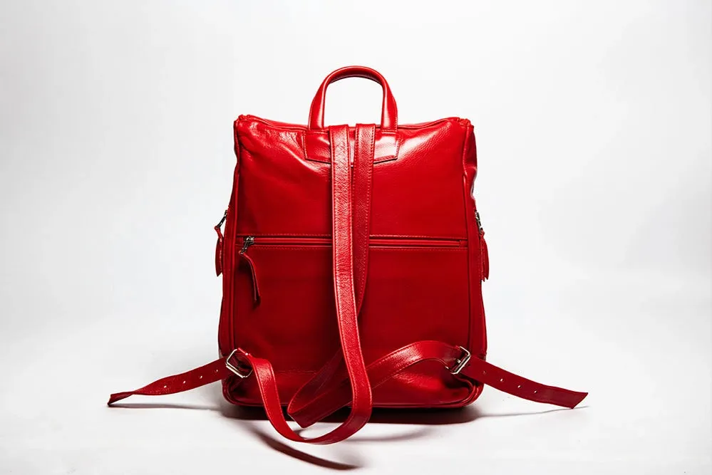 Student Leather Backpack Red