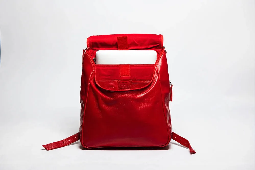 Student Leather Backpack Red