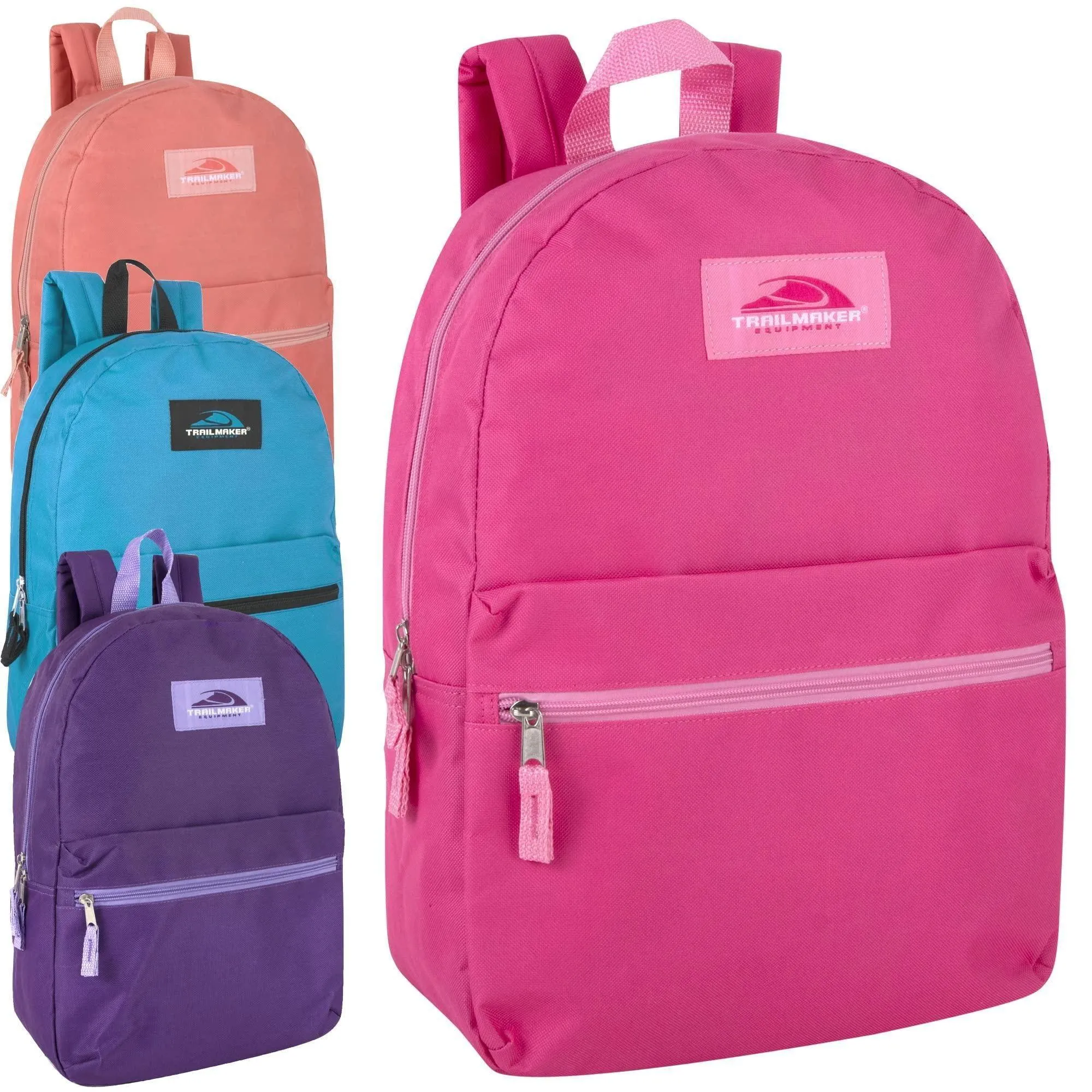 Trail Maker 24 Pack of Bulk Wholesale Basic and Classic 17 Inch Backpacks with Front Accessory Pocket, Dual Zipper Closure and Padded Adjustable Shoulder Straps for Work, School and Classrooms in Gray