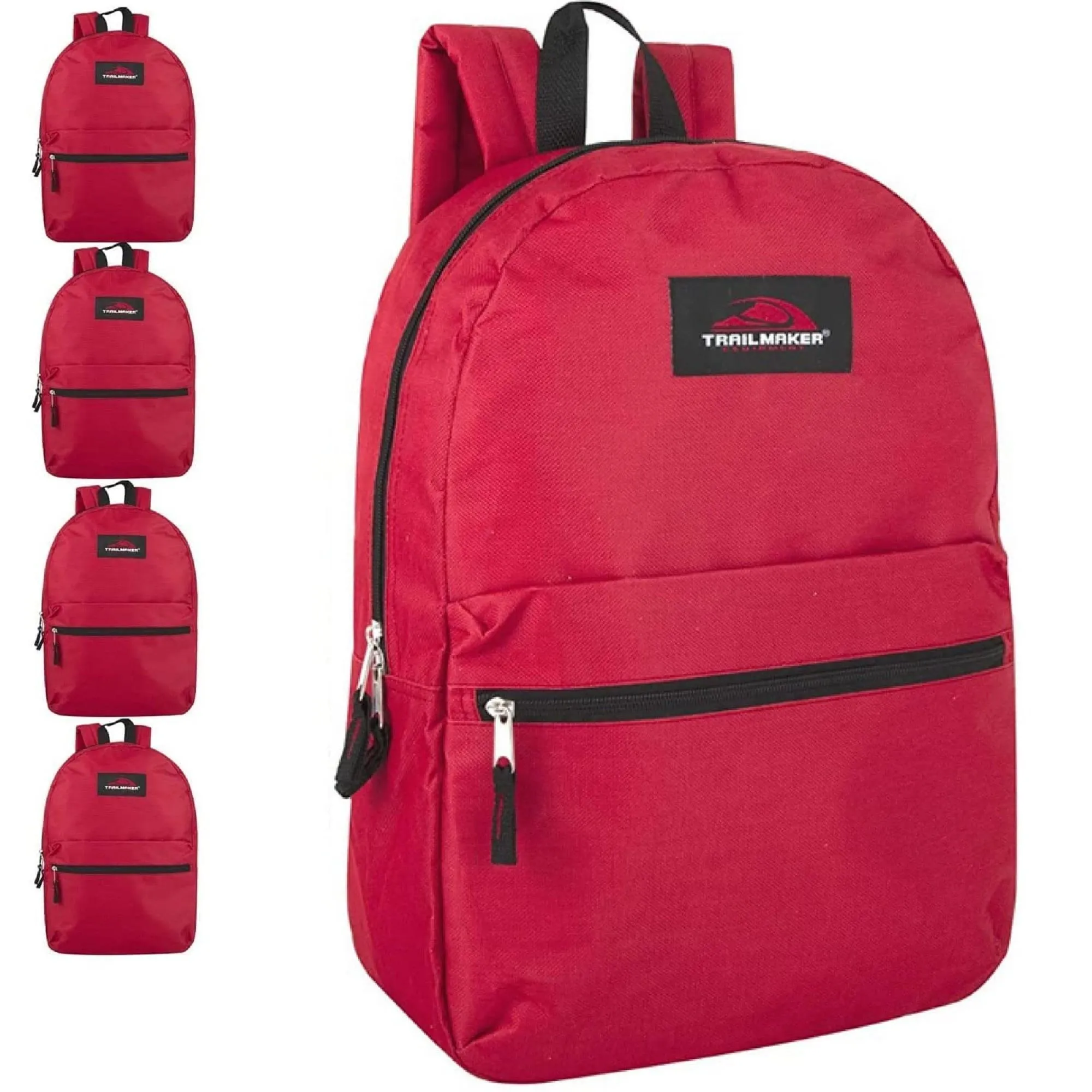 Trail Maker 24 Pack of Bulk Wholesale Basic and Classic 17 Inch Backpacks with Front Accessory Pocket, Dual Zipper Closure and Padded Adjustable Shoulder Straps for Work, School and Classrooms in Gray