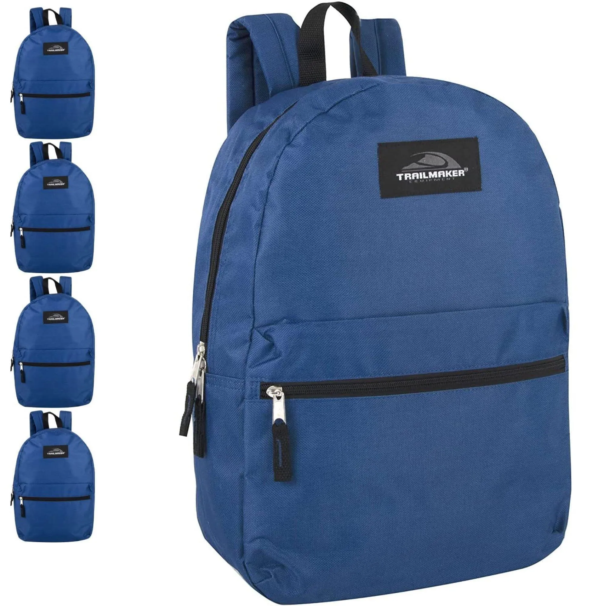 Trail Maker 24 Pack of Bulk Wholesale Basic and Classic 17 Inch Backpacks with Front Accessory Pocket, Dual Zipper Closure and Padded Adjustable Shoulder Straps for Work, School and Classrooms in Gray