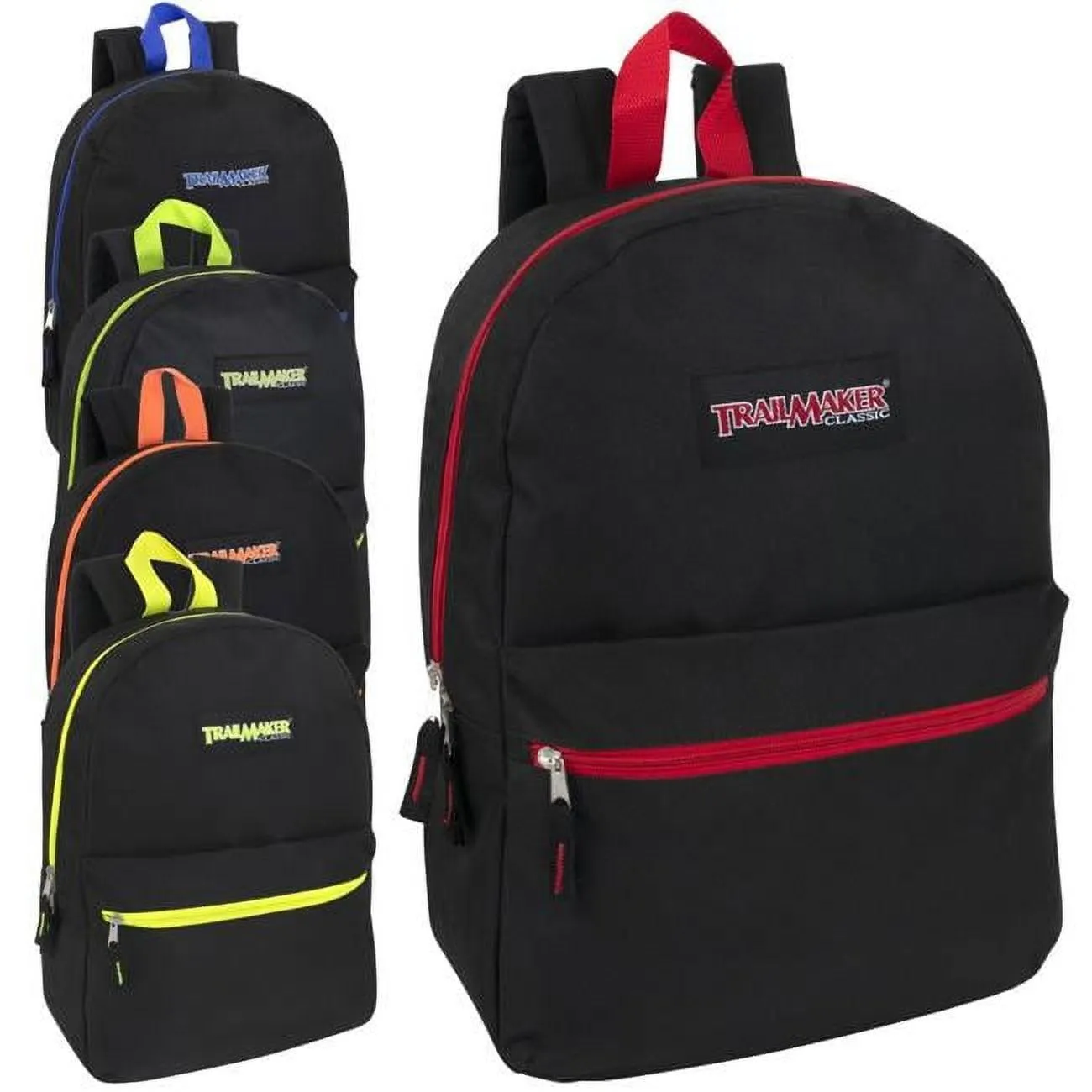 Trail Maker 24 Pack of Bulk Wholesale Basic and Classic 17 Inch Backpacks with Front Accessory Pocket, Dual Zipper Closure and Padded Adjustable Shoulder Straps for Work, School and Classrooms in Gray