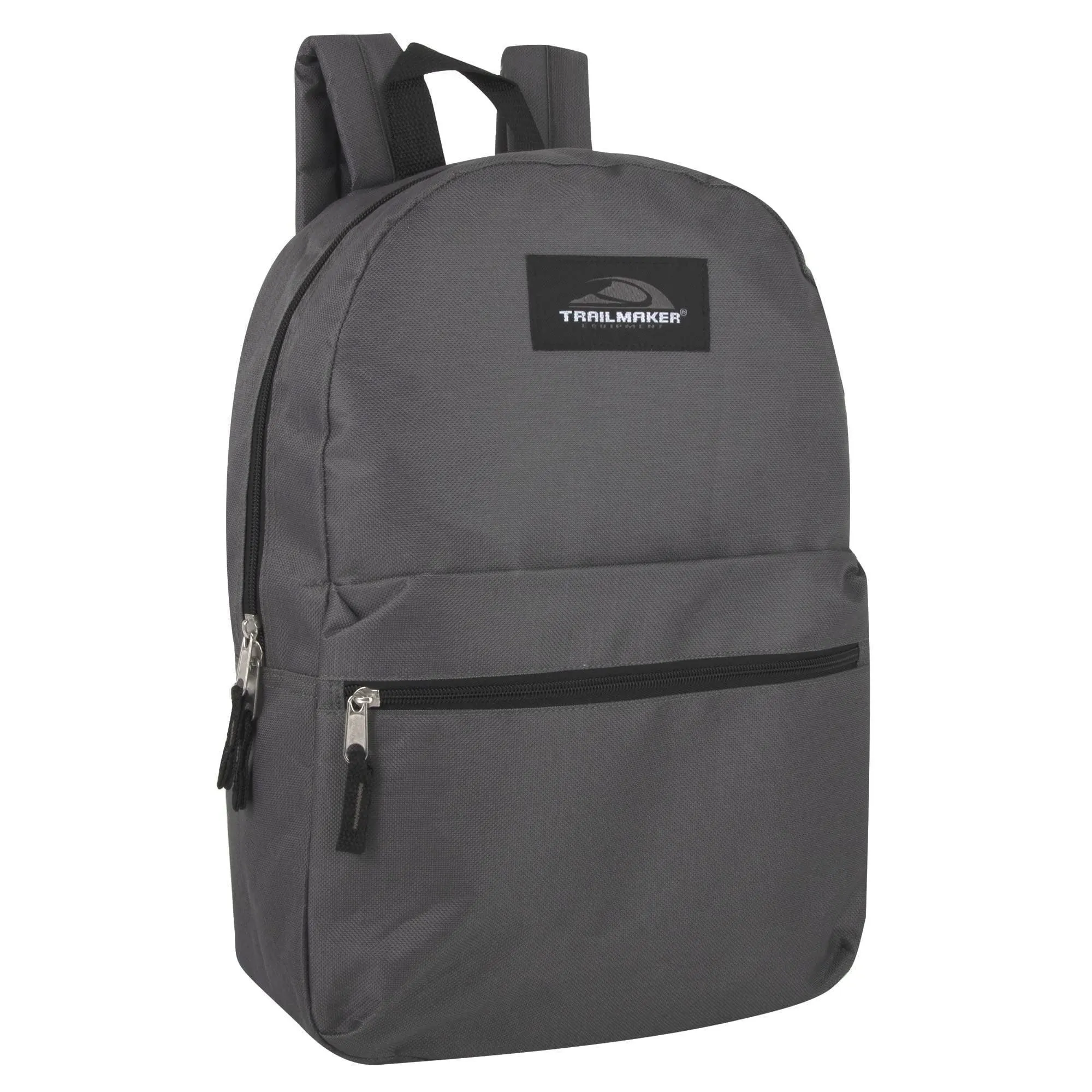 Trail Maker 24 Pack of Bulk Wholesale Basic and Classic 17 Inch Backpacks with Front Accessory Pocket, Dual Zipper Closure and Padded Adjustable Shoulder Straps for Work, School and Classrooms in Gray