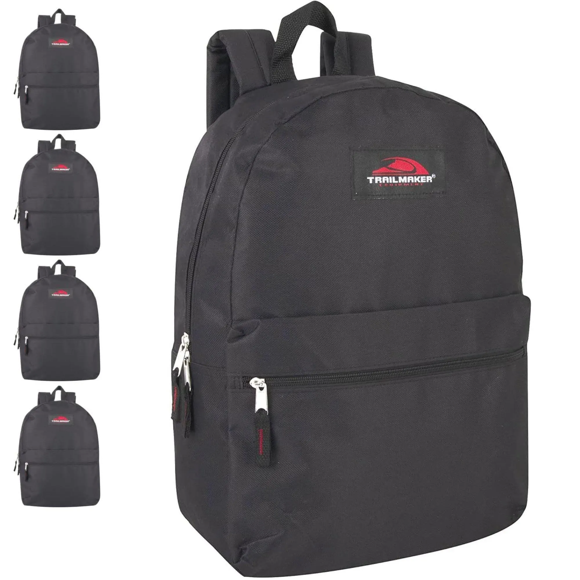 Trail Maker 24 Pack of Bulk Wholesale Basic and Classic 17 Inch Backpacks with Front Accessory Pocket, Dual Zipper Closure and Padded Adjustable Shoulder Straps for Work, School and Classrooms in Gray