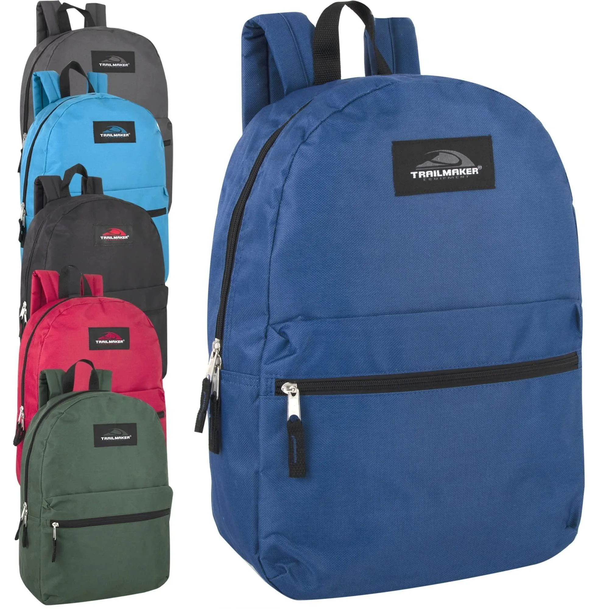 Trail Maker 24 Pack of Bulk Wholesale Basic and Classic 17 Inch Backpacks with Front Accessory Pocket, Dual Zipper Closure and Padded Adjustable Shoulder Straps for Work, School and Classrooms in Gray